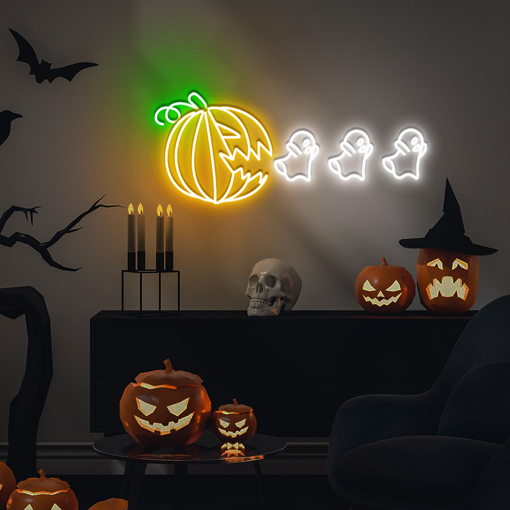 Halloween Pumpkin Eat Ghost Neon Sign Wall Art Sign Decor