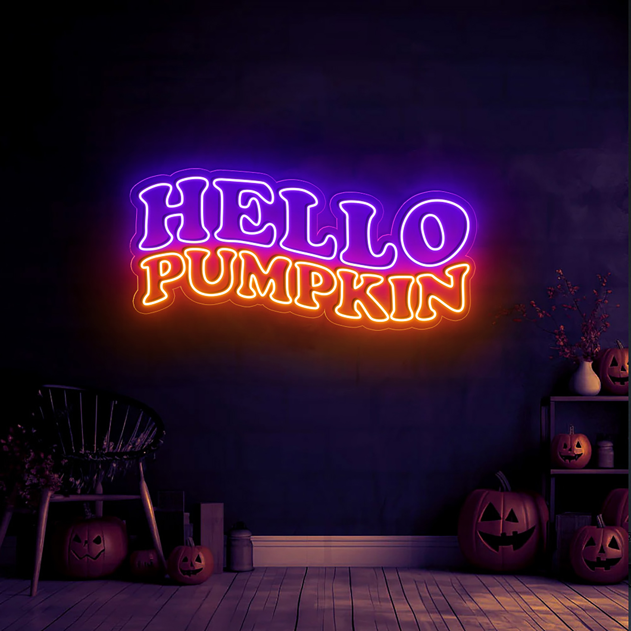 Hello Pumpkin Neon Sign Hanging Wall Art Decor