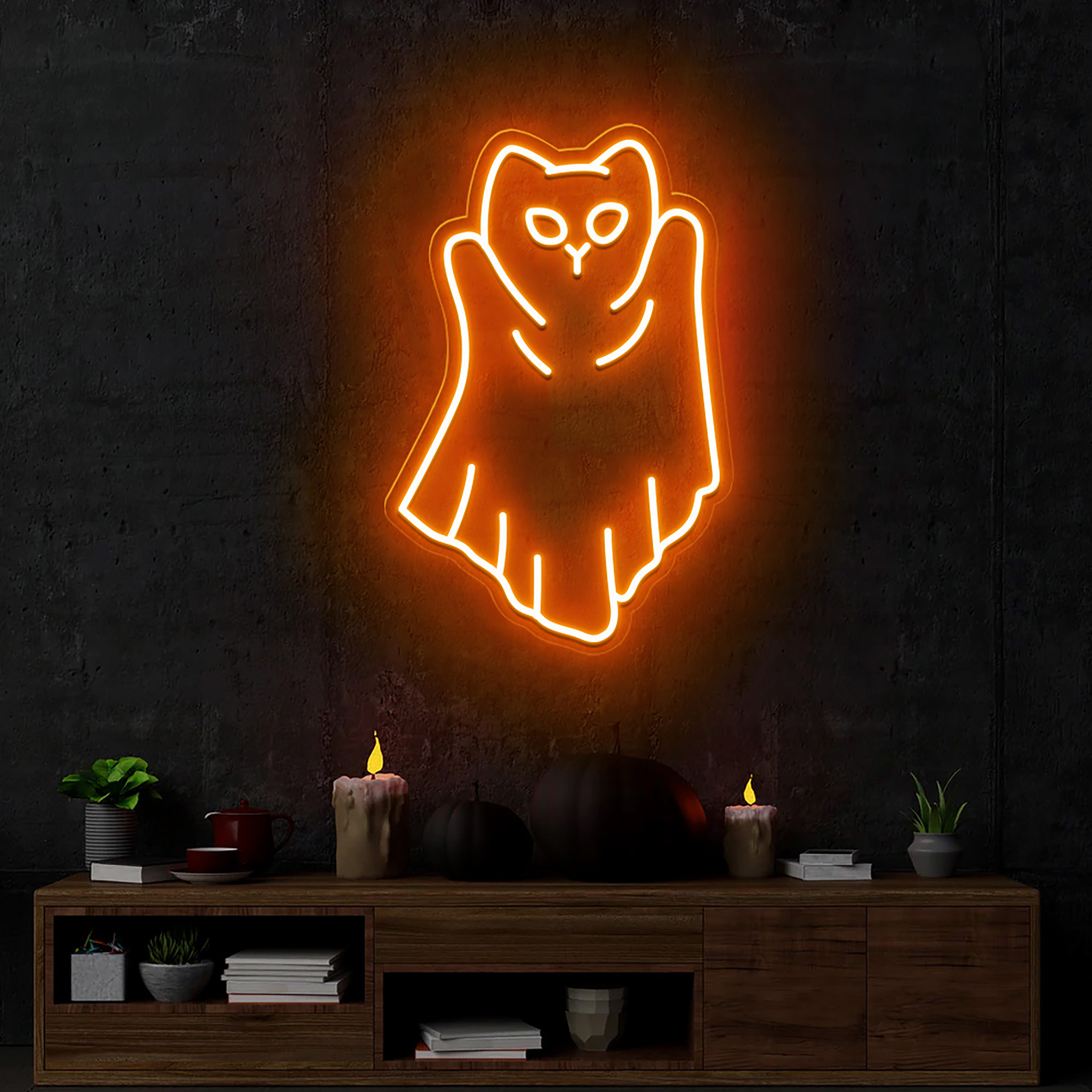 Halloween Cat Ghost Neon Sign Wall Art Decor