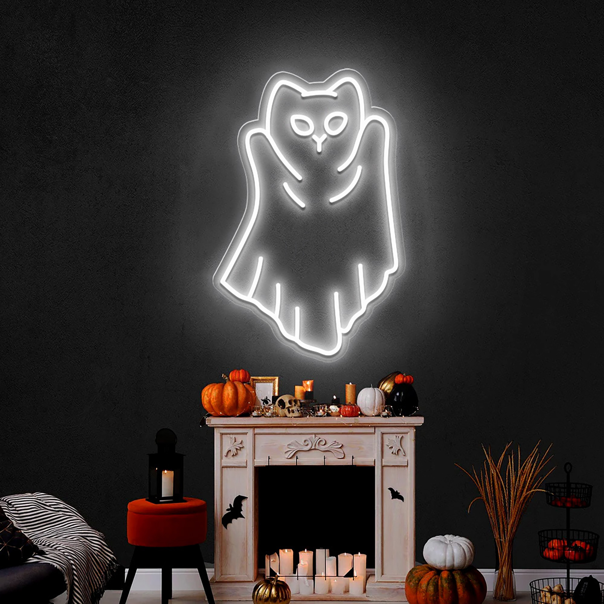 Halloween Cat Ghost Neon Sign Wall Art Decor
