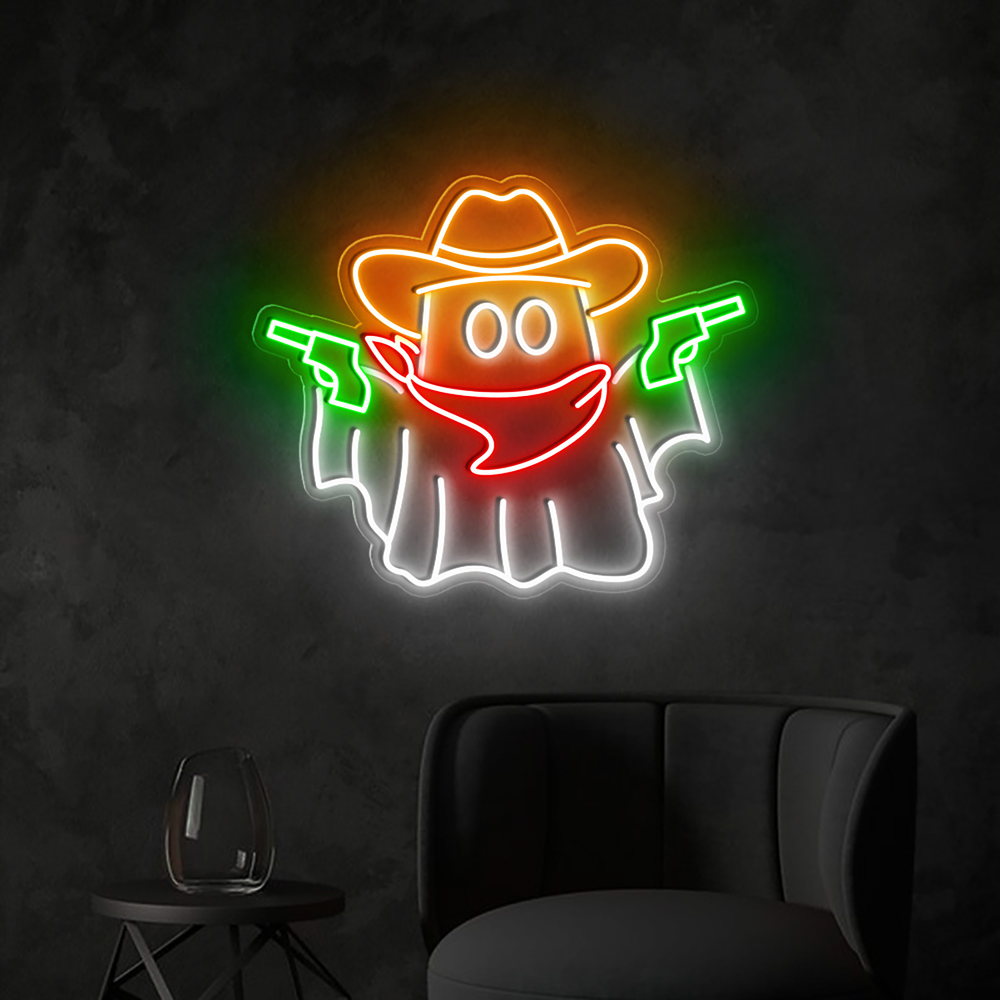 Ghost Cowboy Neon Sign Halloween Wall Art Decor