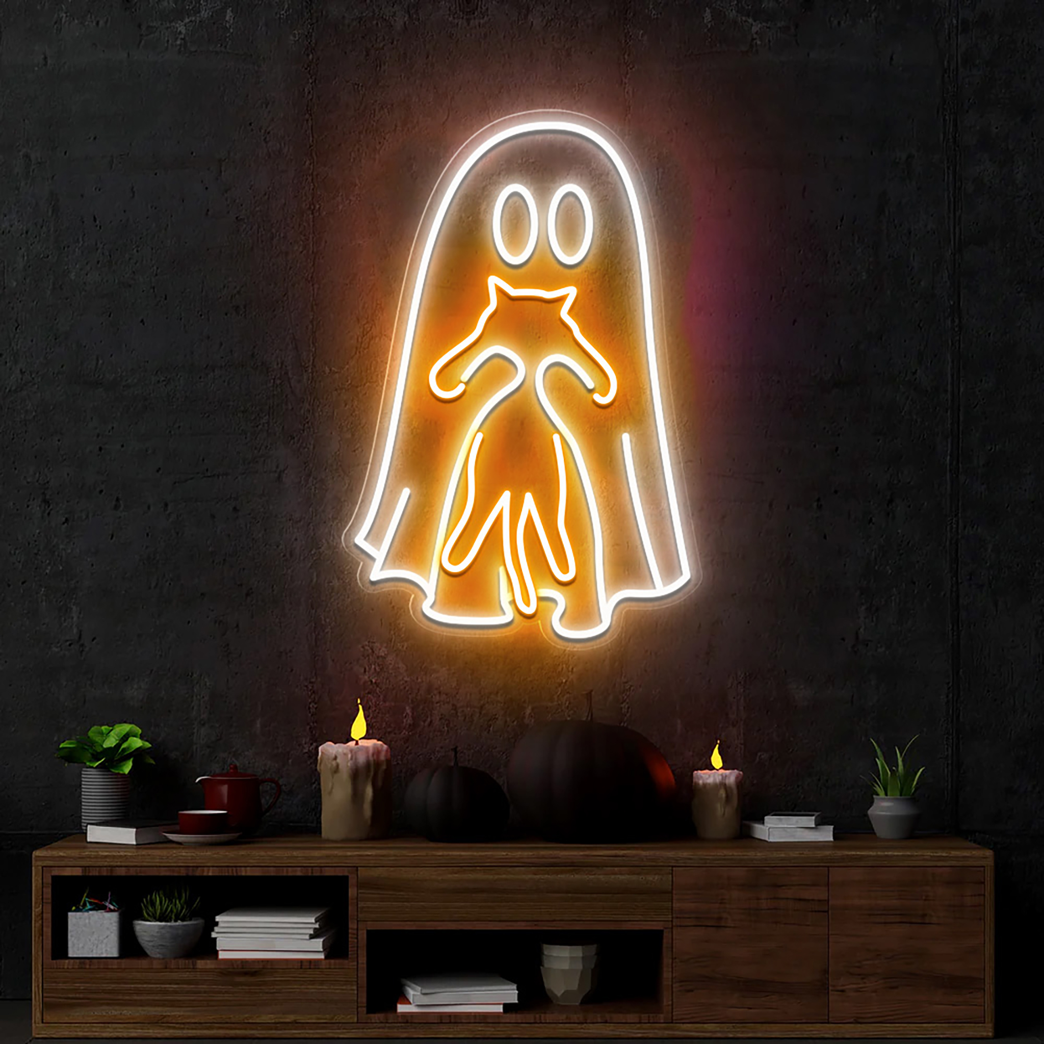 Ghost Bringing Cat Neon Sign Wall Art Decor