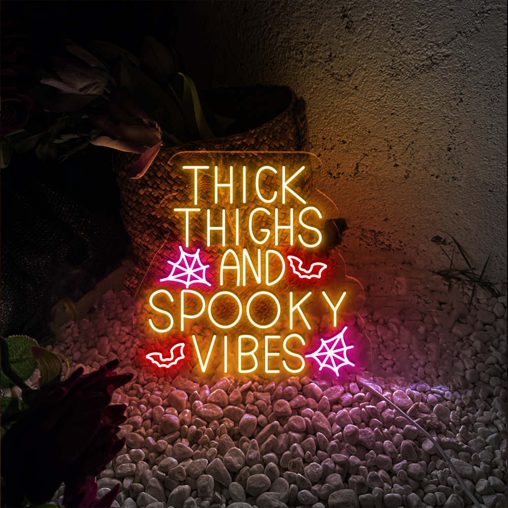 Thick Thighs Spooky Vibes Neon Sign Halloween Decor
