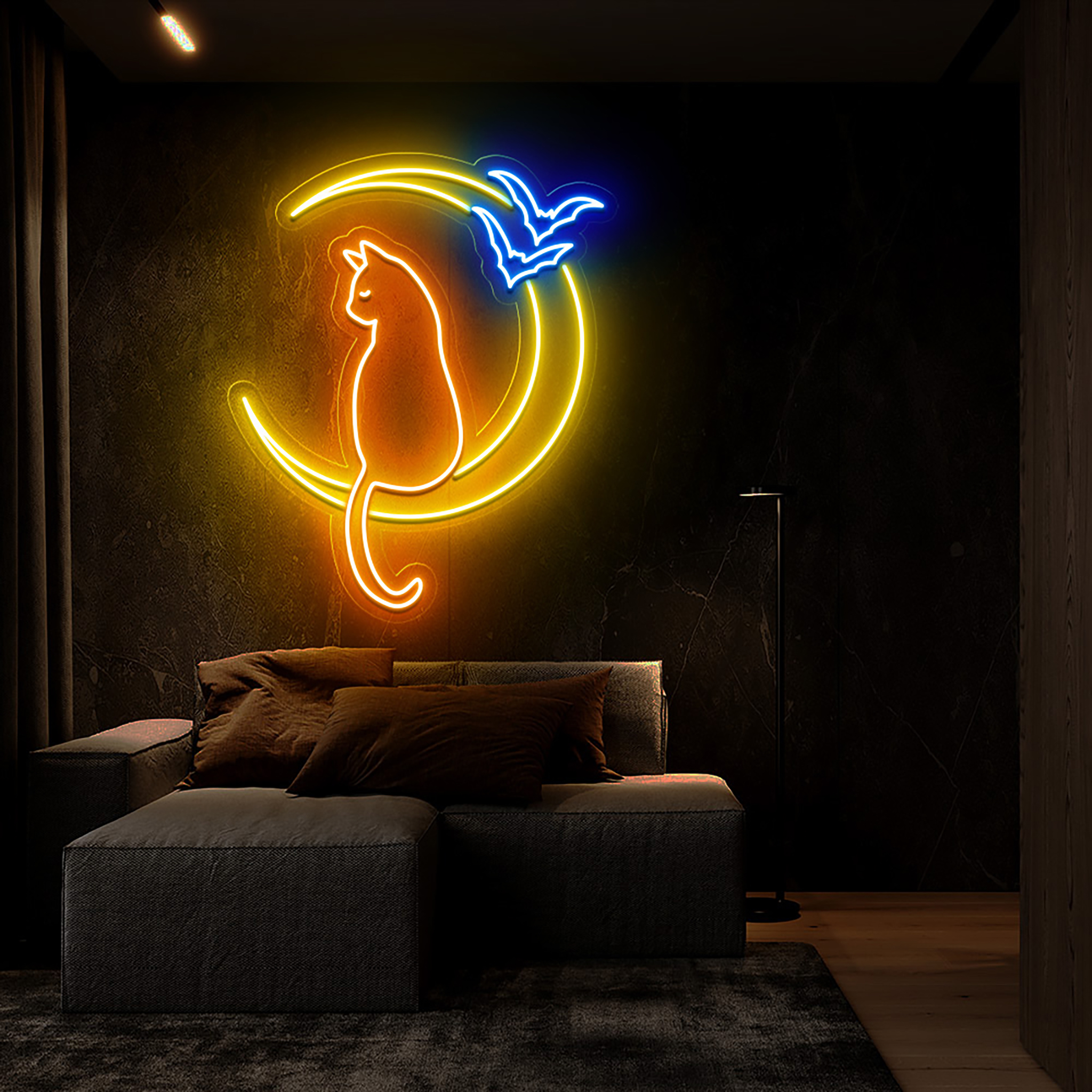 Cat On The Moon Neon Sign Halloween Wall Art Decor