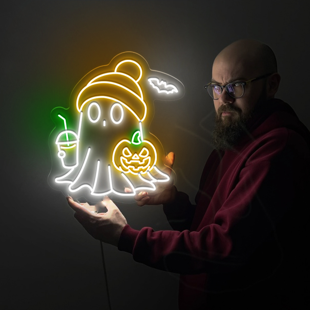 Ghost Drink Bubble Tea Neon Sign Halloween Decor