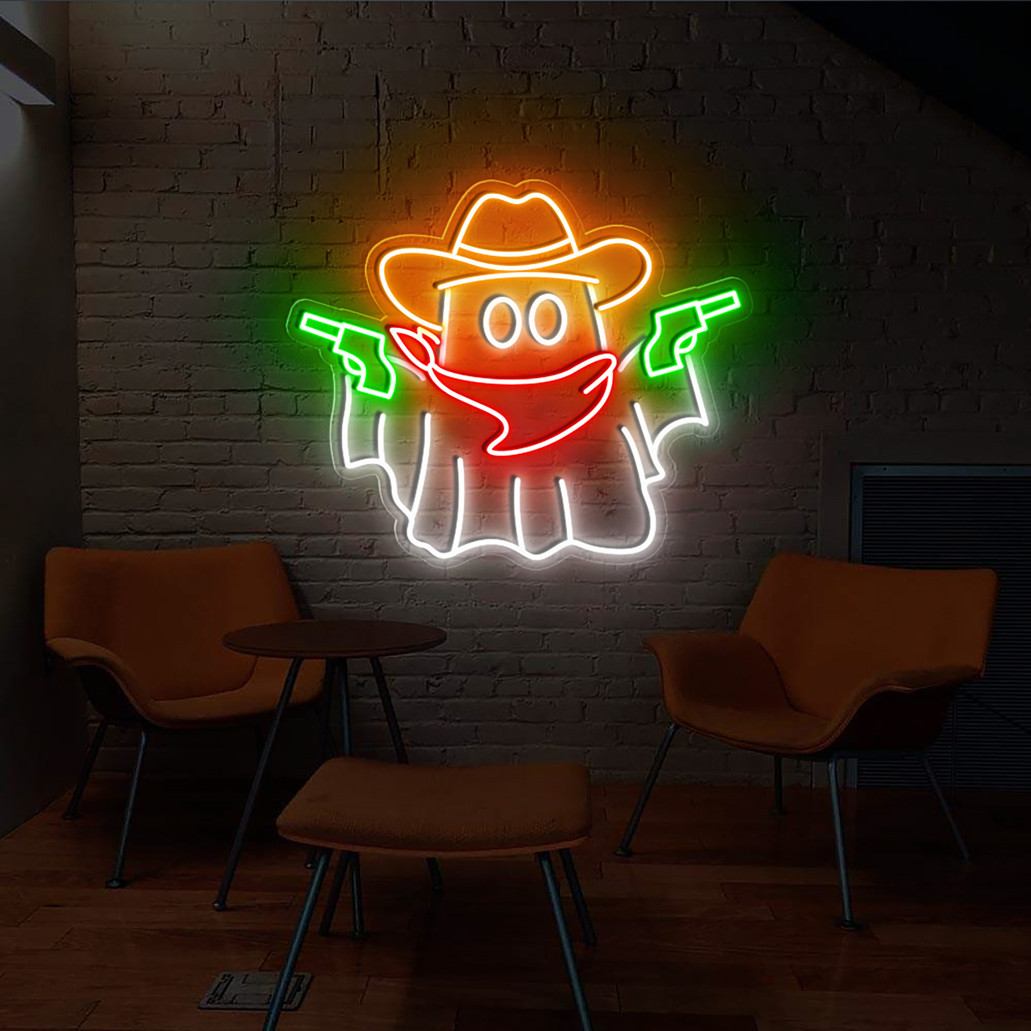 Ghost Cowboy Neon Sign Halloween Wall Art Decor
