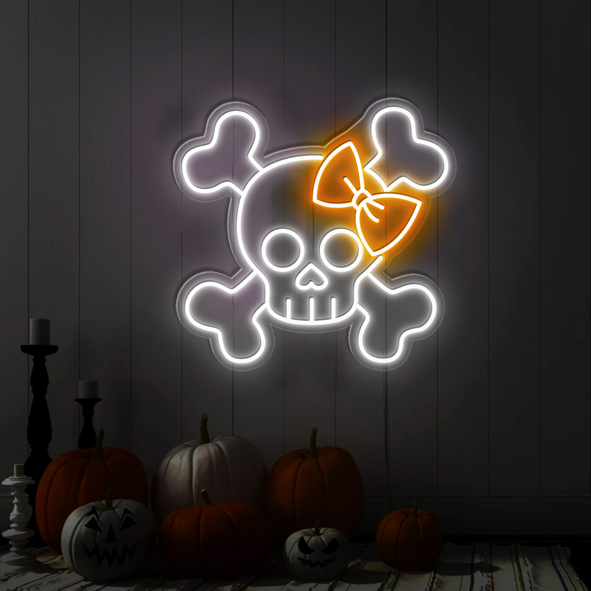 Skull Crossbones Neon Sign Halloween Wall Art
