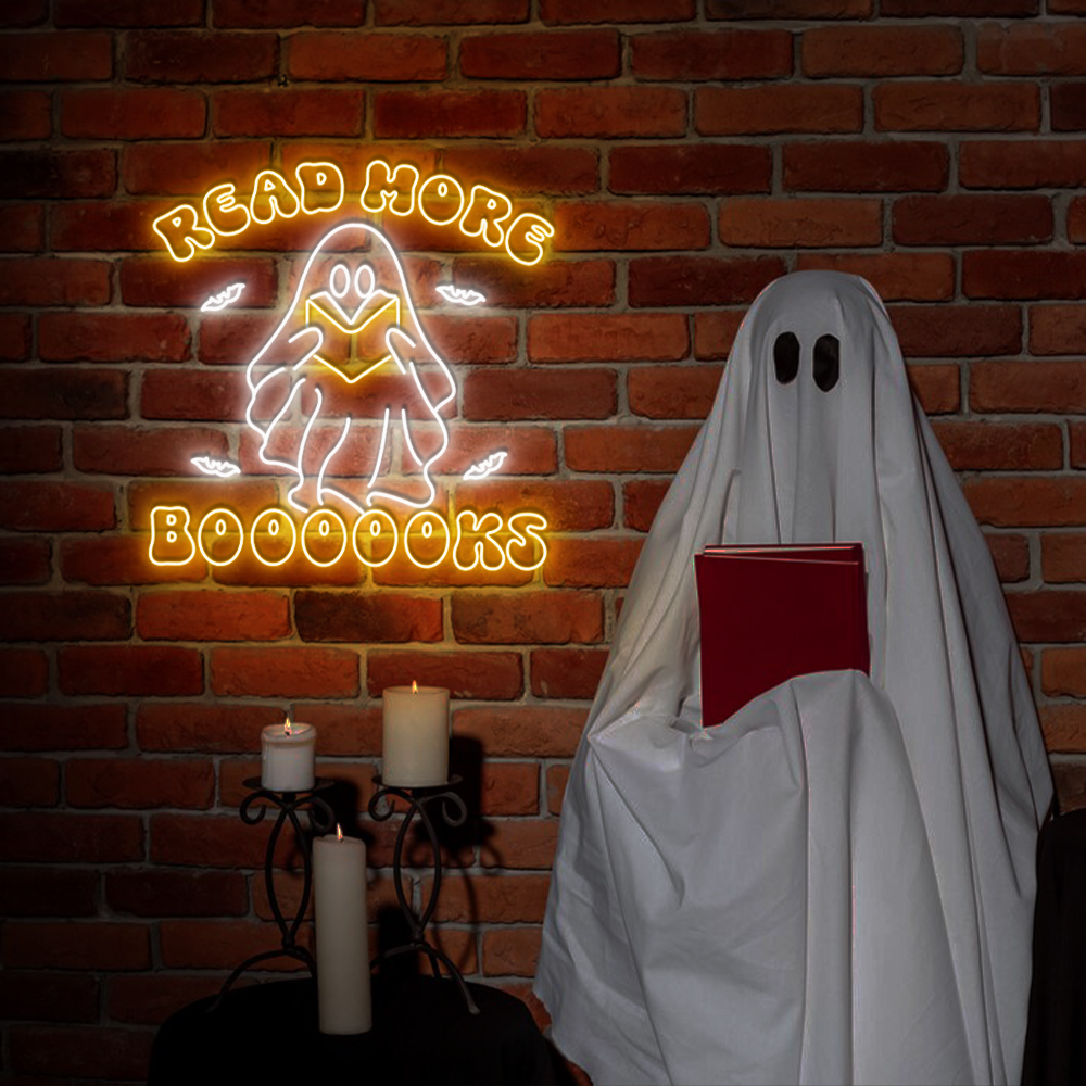 Ghost Read More Boooooks Neon Sign Halloween Decor