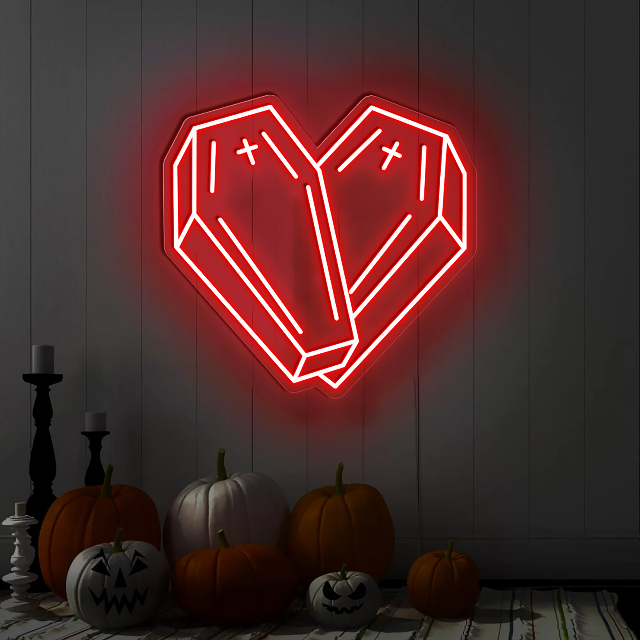 Coffin Heart Neon Sign Halloween Wall Decor