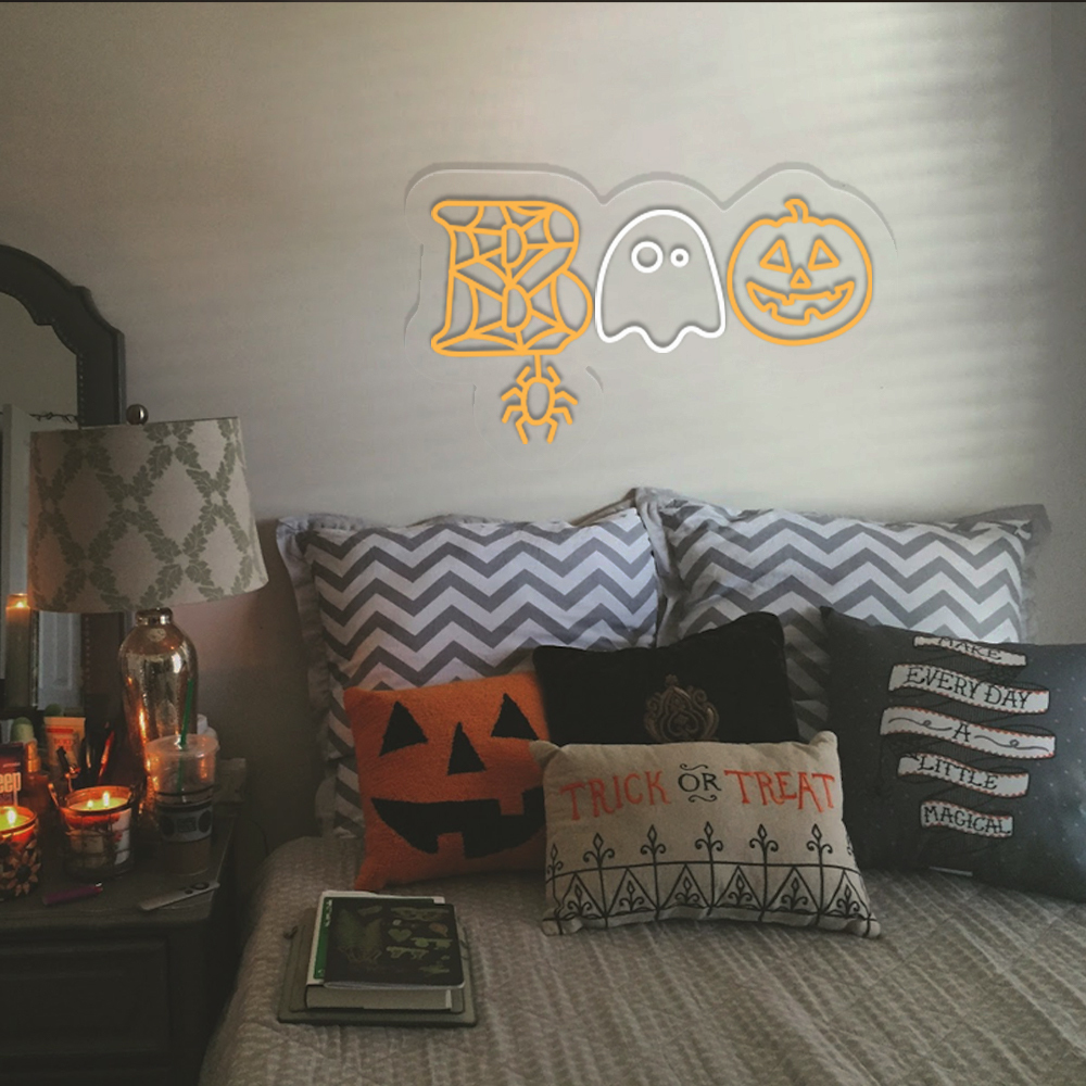Halloween Boo Neon Sign Hanging Wall Art Decor