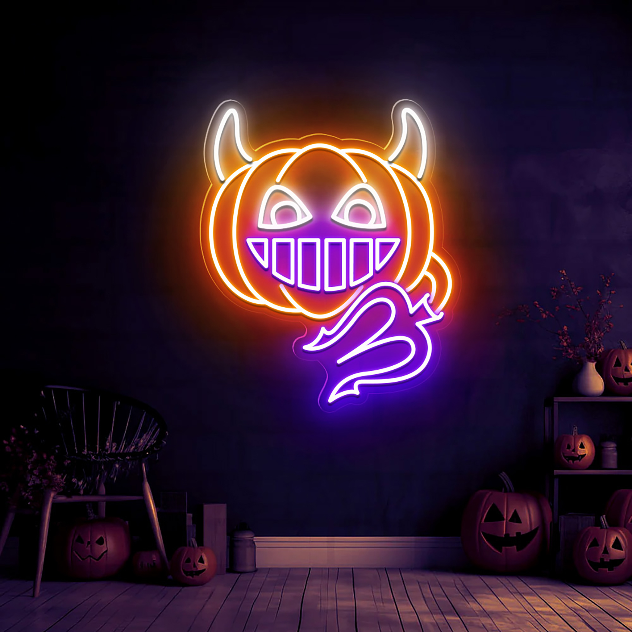 Pumpkin Halloween Neon Sign Halloween Wall Art Decor
