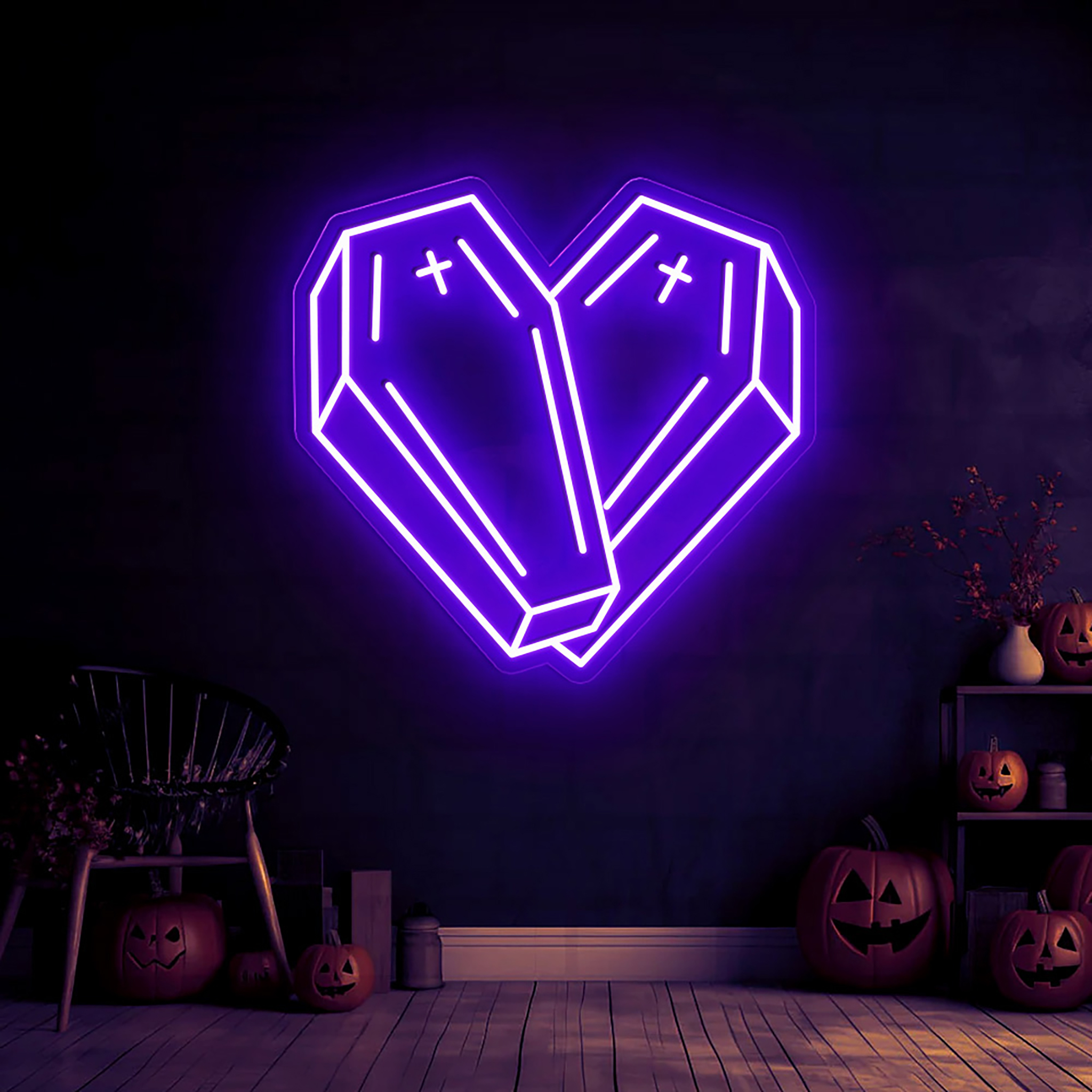 Coffin Heart Neon Sign Halloween Wall Decor