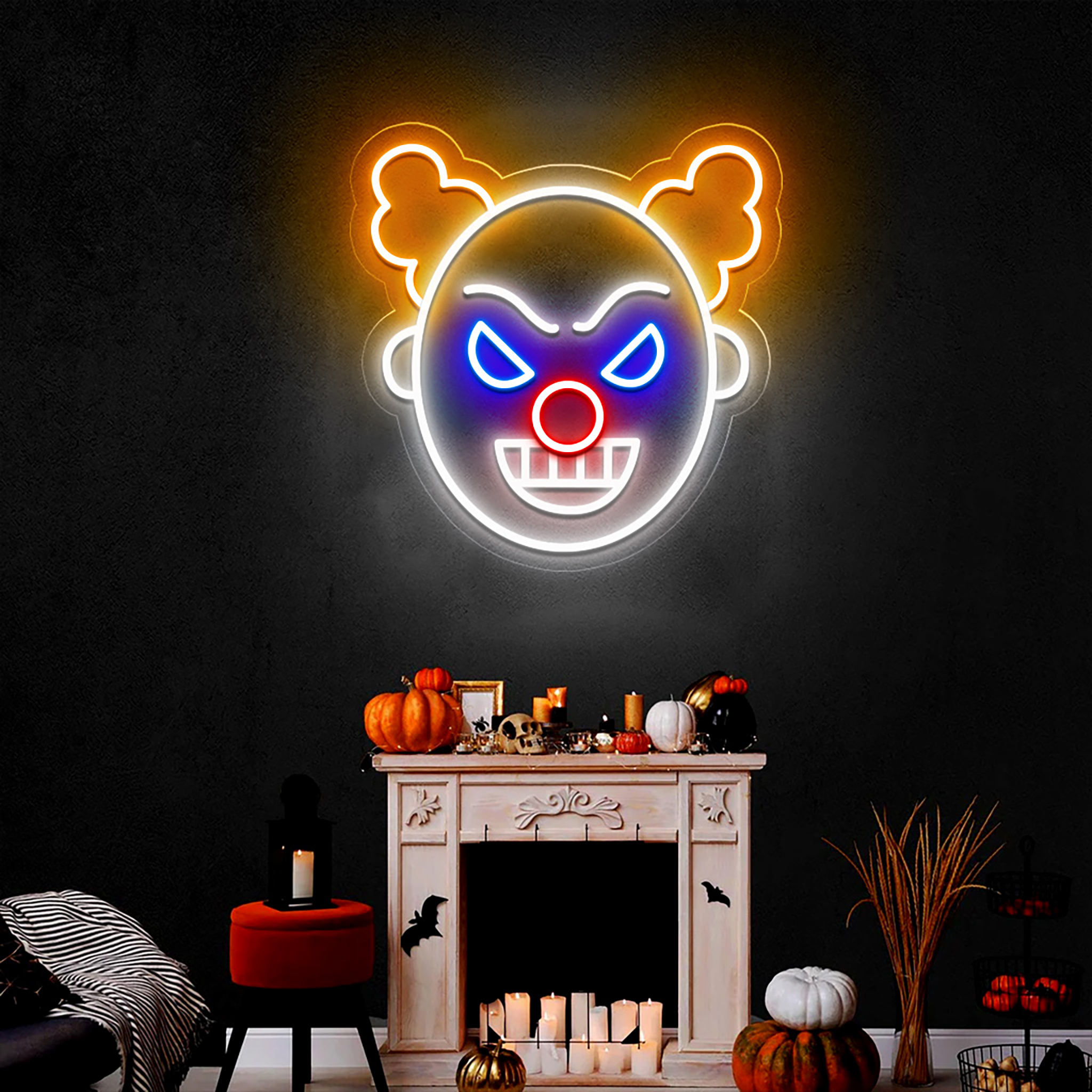 Scary Clown or Joker Halloween Neon Sign Hanging Wall Art Decor