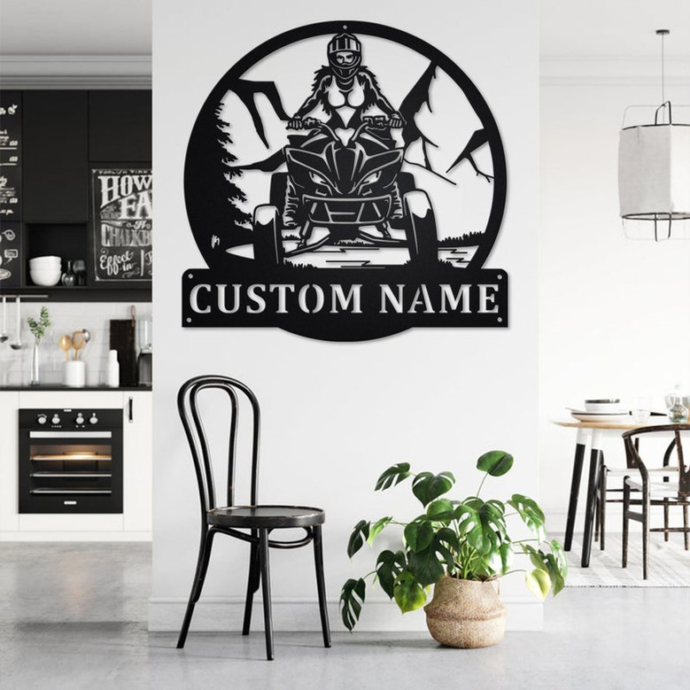 Custom Girl ATV Quad Bike Metal Wall Art, Personalized Girl ATV Name Sign Decoration For Room, Girl Rider Metal Home Decor, Custom Girl ATV