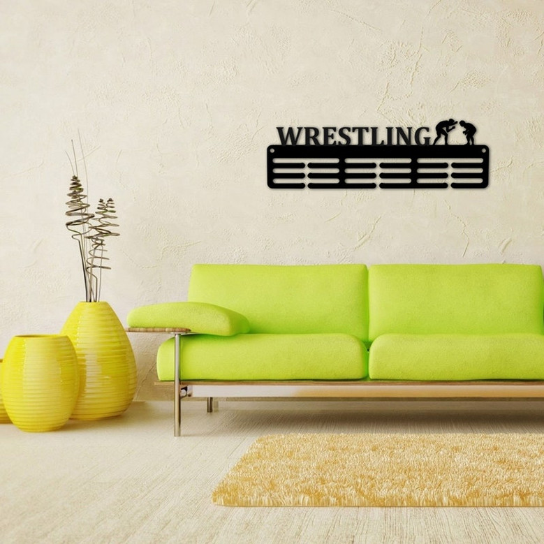 Customized Wrestling Sport Medal Hanger metal sign - 12 Rungs for medals & Ribbons, Show Team Spirit, metal sign, art, wall decor