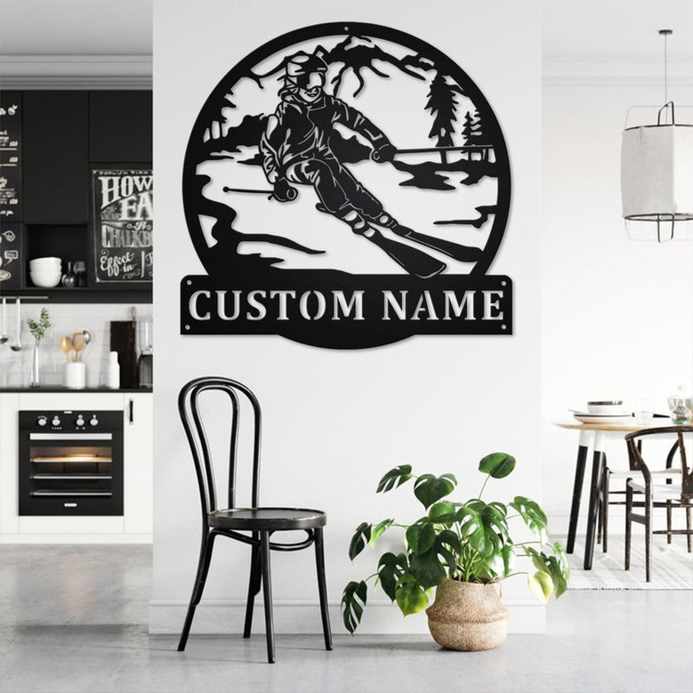 Custom Girl Skier Metal Wall Art, Personalized Skier Name Sign Decoration For Room, Girl Skier Home Decor, Custom Girl Skier, Skier Gift