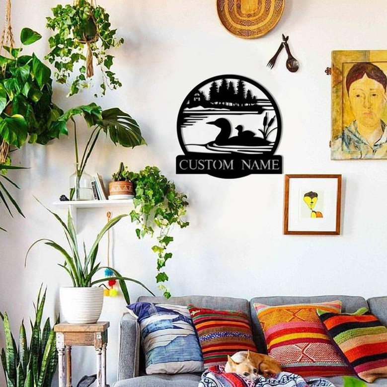 Lake View With Ducks Metal Sign, Personalized Gift, Sign Of Name, Family Name Sign