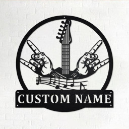 Custom Rock And Roll Music Metal Wall Art, Personalized Rock & Roll Name Sign Decoration For Room