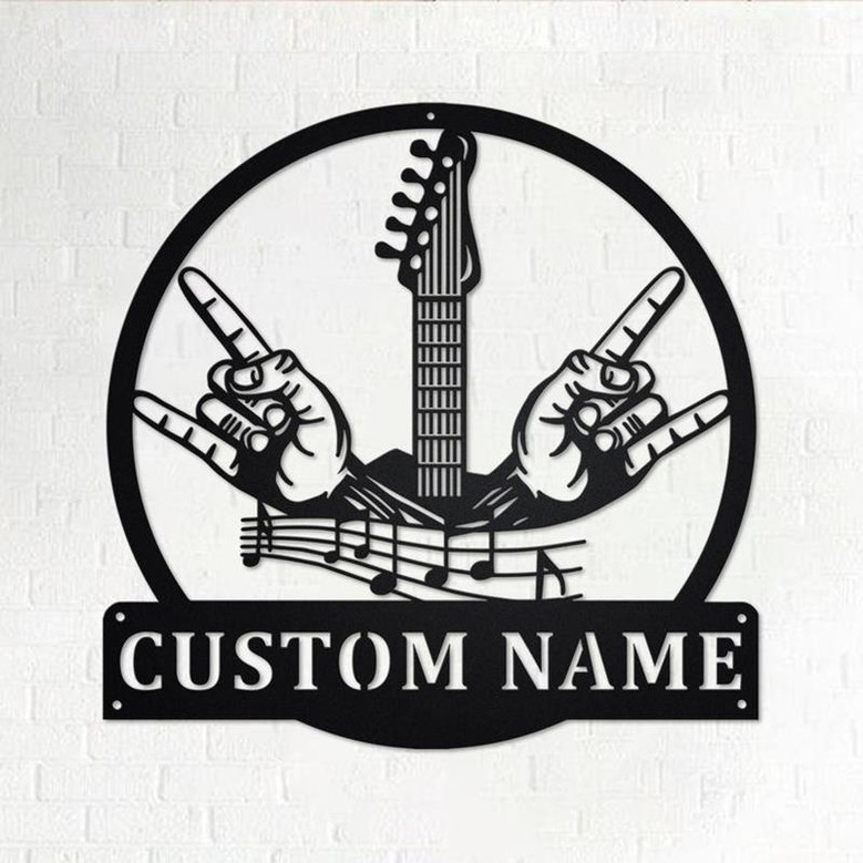 Custom Rock And Roll Music Metal Wall Art, Personalized Rock & Roll Name Sign Decoration For Room