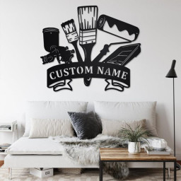 Custom Wall Painting Tools Metal Wall Art, Personalized Painter Name Sign Decoration For Room, Wall Painting Metal Home Decor,Custom Painter