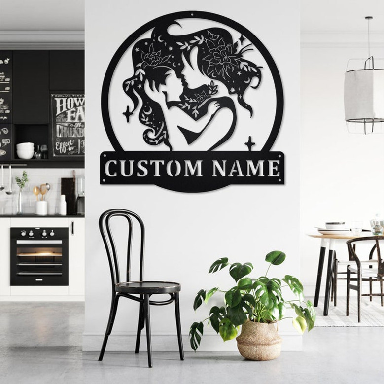 Custom Floral Mom And Baby Metal Wall Art, Personalized Mom And Baby Name Sign Decoration For Room, Mom And Baby Home Decor, Love Baby