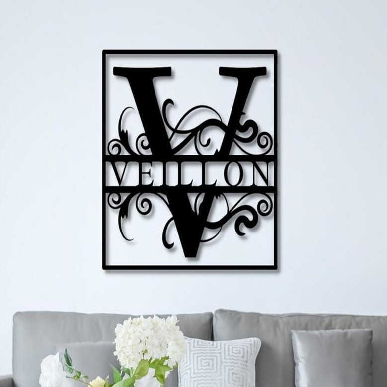 Last Name Metal Signs Personalized Metal Sign Custom Last Name Sign Family Name Sign Metal Wall Art Split Monogram Personalized Wedding Gift
