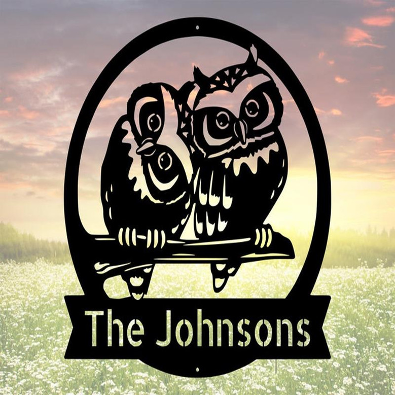 Personalized Owl Metal Sign, Outdoor Decor