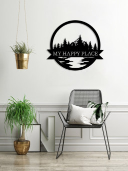 Custom Metal Wall Decor, My Happy Place Wall Art, Nature Lovers Gift, Cabin Sign, Mountain and Trees Decor