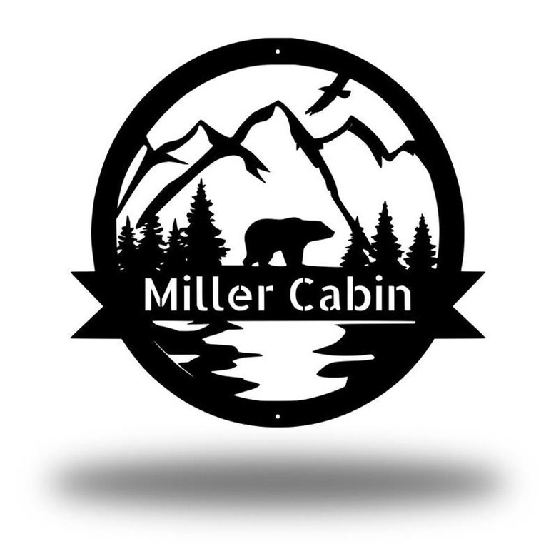 Personalized Bear Metal Sign, Bear In Woods Cabin Sign, Family Name Black Bear Sign, Personalized Bear Sign