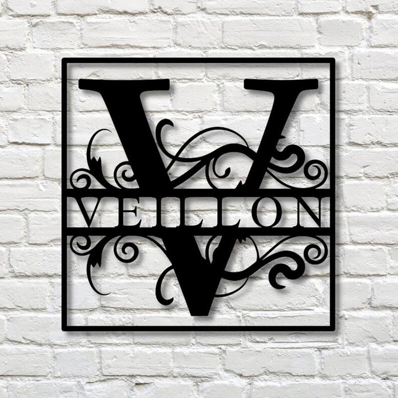 Last Name Metal Signs Personalized Metal Sign Custom Last Name Sign Family Name Sign Metal Wall Art Split Monogram Personalized Wedding Gift
