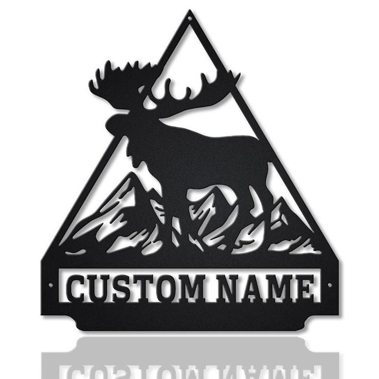Personalized Moose Triangle Metal Sign Art | Custom Moose Triangle Metal Wall Art | Housewarming Outdoor Metal Sign
