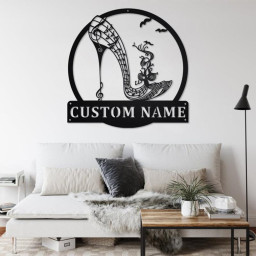 Custom Music High Heel Shoe Metal Wall Art, Personalized Music High Heel Shoe Name Sign Decoration For Room, Music High Heel Shoe Home Decor