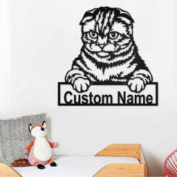 Custom Scottish Fold Cat Metal Wall Art, Personalized Scottish Fold Cat Name Sign Decoration For Room, Scottish Fold Cat Home Decor