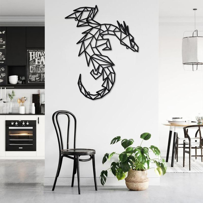 Custom Dragon Geometric Metal Wall Art, Personalized Dragon Name Sign Decoration For Room, Dragon Home Decor, Custom Dragon
