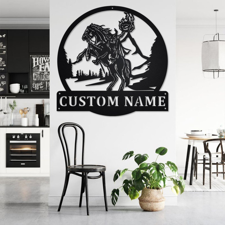 Custom Headless Horseman Metal Wall Art, Personalized Horseman Name Sign Decoration For Room, Horseman Home Decor, Custom Horseman