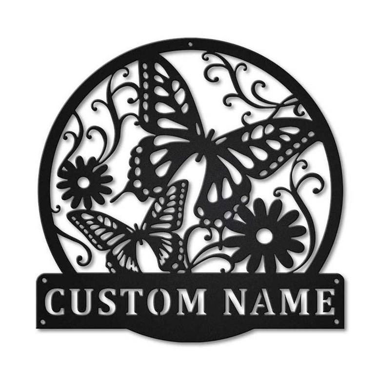 Personalized Butterfly And Flower Metal Sign Art | Custom Butterfly And Flower Metal Sign