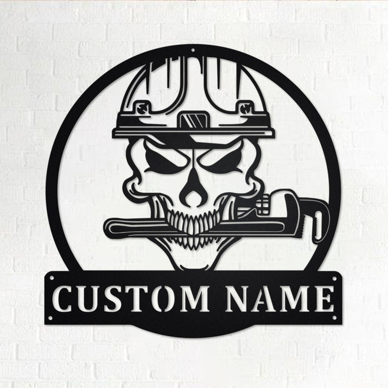 Custom Skull Plumber Metal Wall Art, Personalized Plumber Name Sign Decoration For Room, Plumbing Metal Home Decor, Custom Skull Plumber