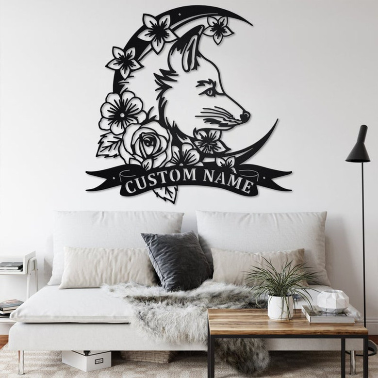 Custom Moon Fox Metal Wall Art, Personalized Fox Name Sign Decoration For Room, Fox Metal Home Decor, Custom Fox, Moon Fox Metal Wall Decor