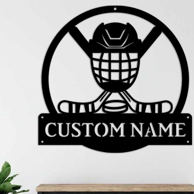 Custom Name Sign, Personalized Hockey Name Sign, Personalized Metal Name Sign, Hockey Wall Hanger, Nursery Decor, Sports Home Decor, Gift