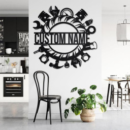 Custom Wrench Mechanic Metal Wall Art, Personalized Mechanic Name Sign Decoration For Room, Mechanic Metal Home Decor