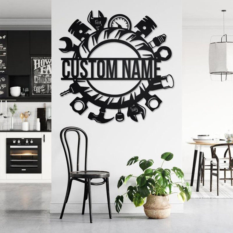 Custom Wrench Mechanic Metal Wall Art, Personalized Mechanic Name Sign Decoration For Room, Mechanic Metal Home Decor