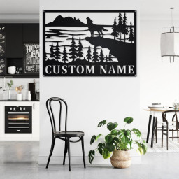 Custom Wolf Wildlife Metal Wall Art, Personalized Wolf Name Sign Decoration For Room, Wolf Home Decor, Custom Wolf Wildlife,Wolf Metal Decor