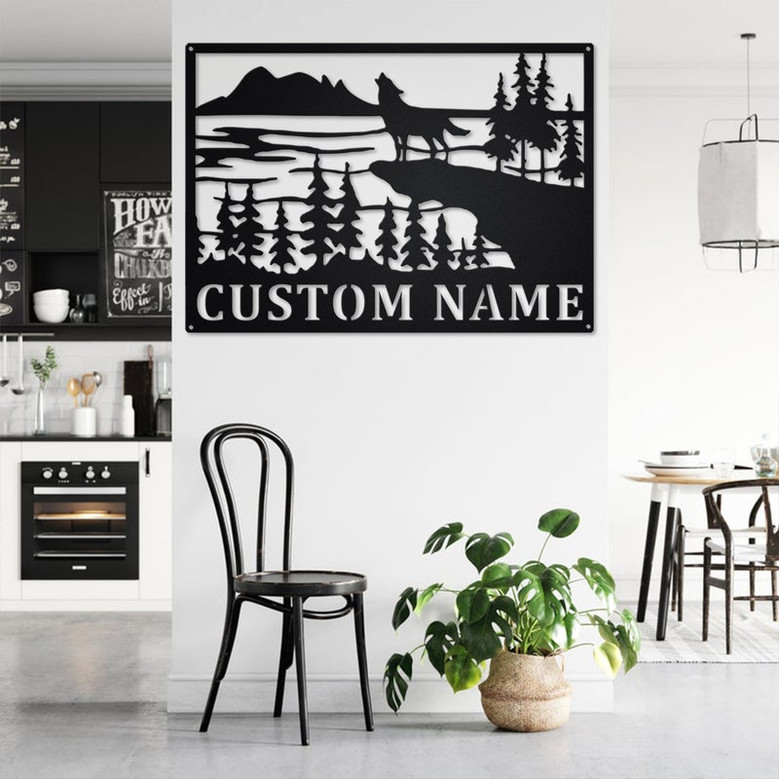 Custom Wolf Wildlife Metal Wall Art, Personalized Wolf Name Sign Decoration For Room, Wolf Home Decor, Custom Wolf Wildlife,Wolf Metal Decor