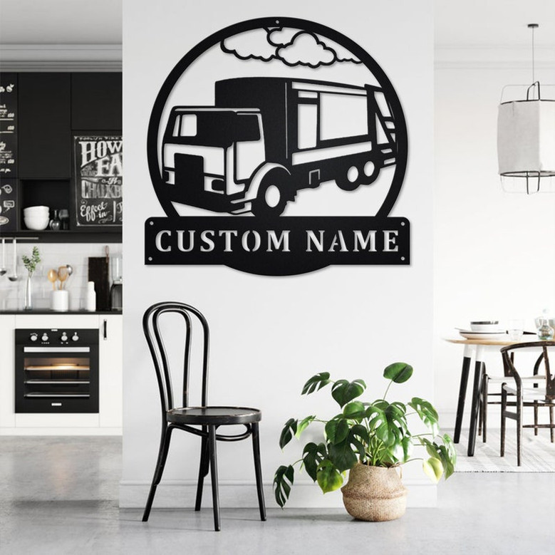 Custom Side Garbage Truck Metal Wall Art, Personalized Truck Driver Name Sign Decoration For Room, Side Garbage Truck Home Decor, Trucker