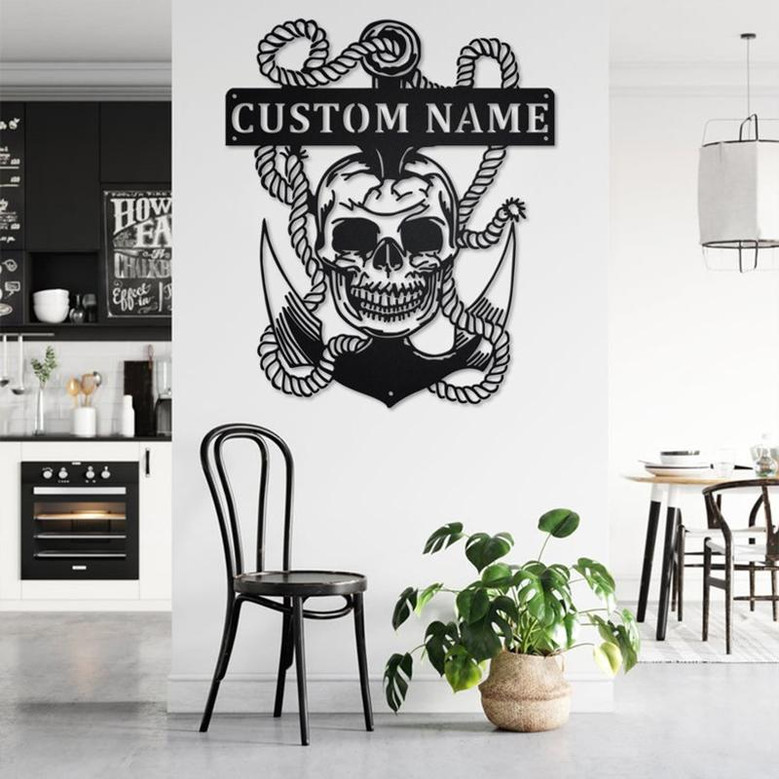 Custom Skull And Anchor Metal Wall Art, Personalized Anchor Name Sign Decoration For Room, Anchor Metal Home Decor, Custom Anchor, Anchor