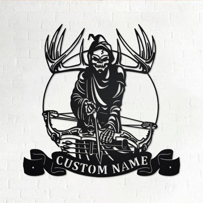 Custom Grim Reaper Bow Hunting Metal Wall Art, Personalized Bow Hunting Name Sign Decoration For Room, Bow Hunting Home Decor, Bow Hunter
