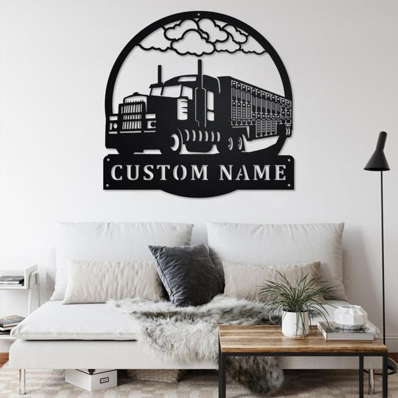 Custom Live Stock Semi Truck Metal Wall Art, Personalized Truck Driver Name Sign Decoration For Room, Live Stock Semi Truck Home Decor