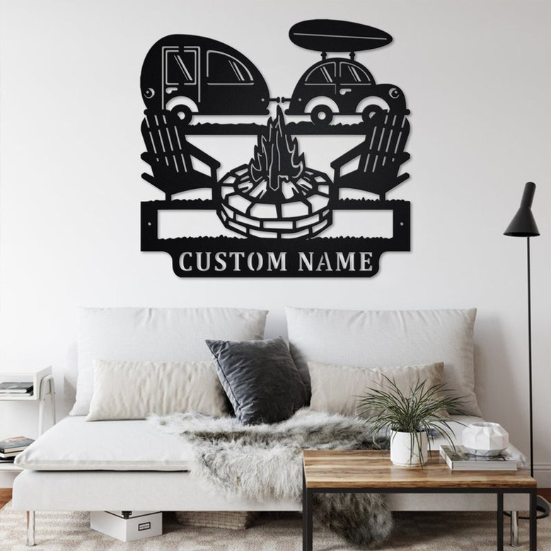Custom Camping Car Metal Wall Art, Personalized Camper Name Sign Decoration For Room, Camping Car Metal Home Decor, Custom Camping Car