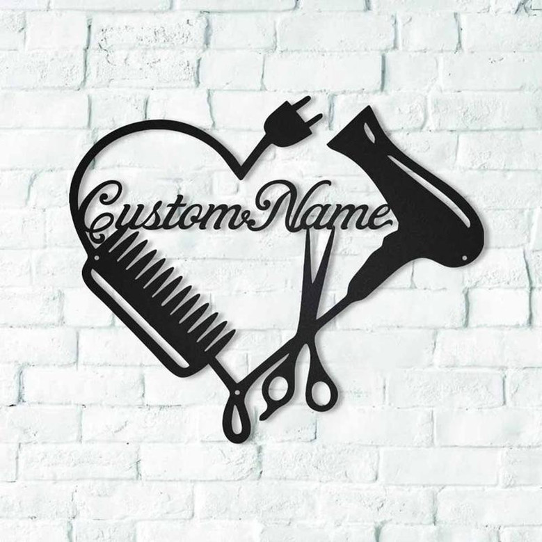 Personalized Hair Dresser Heart Metal Sign Art | Custom Hair Stylist Monogram Metal Sign | Hair Stylist Beauty Salon Gift