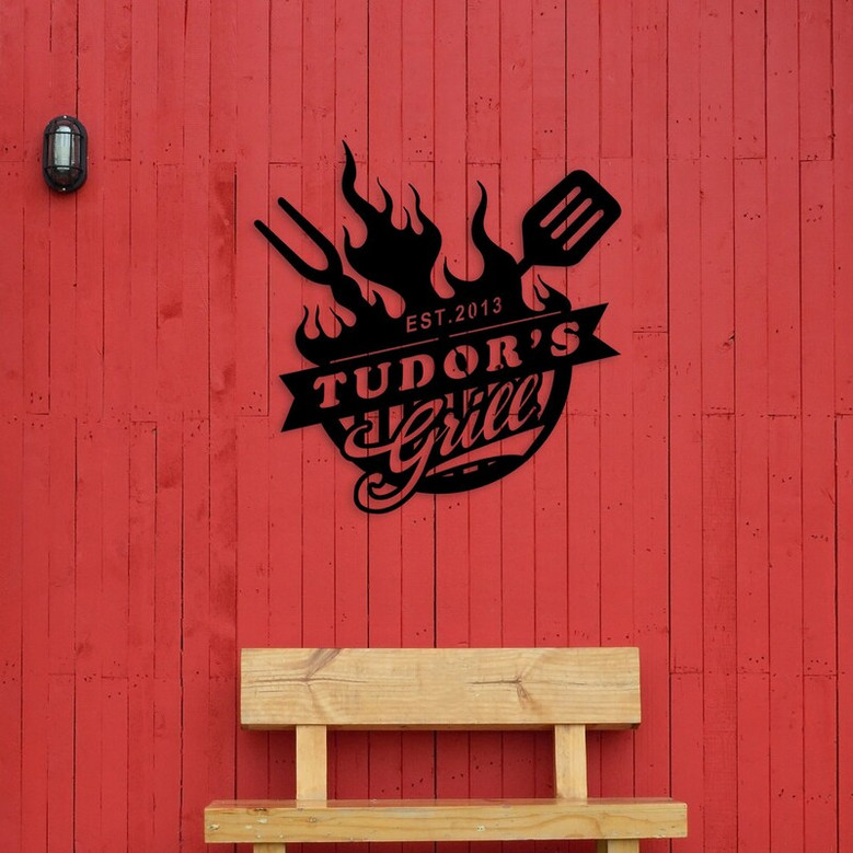 Custom Metal Grill Sign, Personalized Metal Grill&Bar Sign, Porch Metal Wall Art, Christmas Gift for BBA Lover